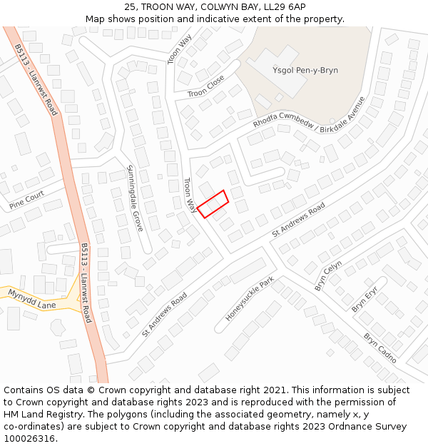 25, TROON WAY, COLWYN BAY, LL29 6AP: Location map and indicative extent of plot