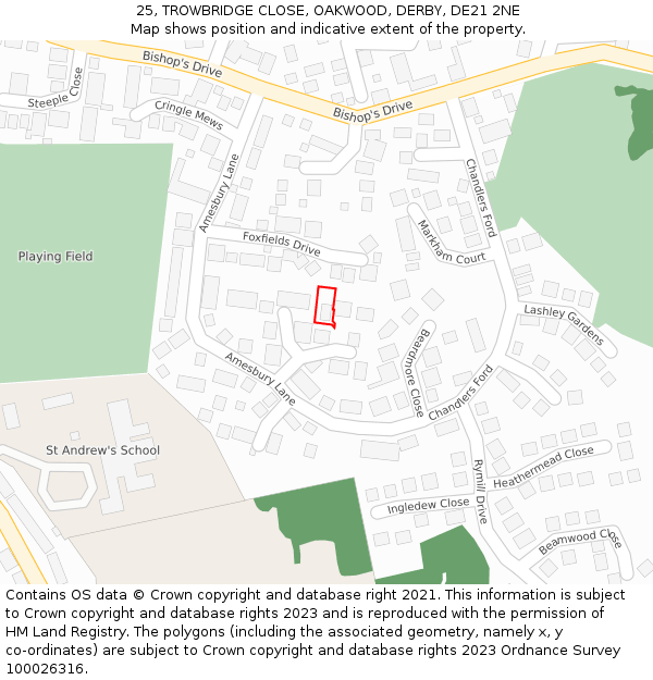 25, TROWBRIDGE CLOSE, OAKWOOD, DERBY, DE21 2NE: Location map and indicative extent of plot