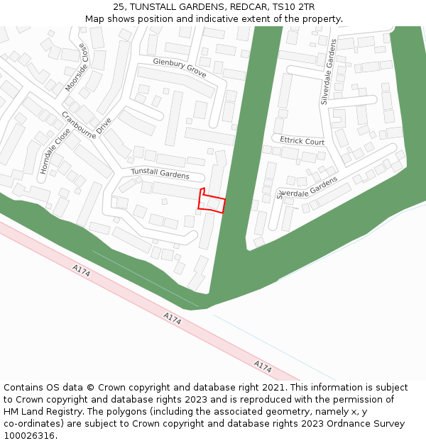 25, TUNSTALL GARDENS, REDCAR, TS10 2TR: Location map and indicative extent of plot