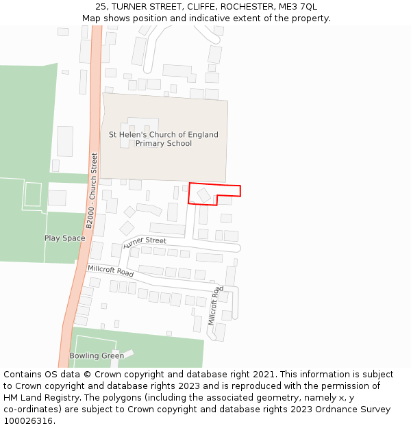 25, TURNER STREET, CLIFFE, ROCHESTER, ME3 7QL: Location map and indicative extent of plot