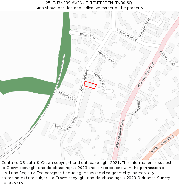 25, TURNERS AVENUE, TENTERDEN, TN30 6QL: Location map and indicative extent of plot