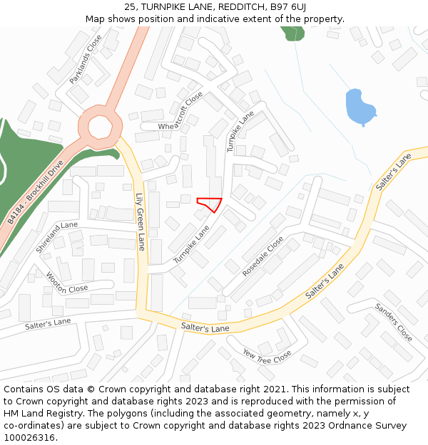 25, TURNPIKE LANE, REDDITCH, B97 6UJ: Location map and indicative extent of plot