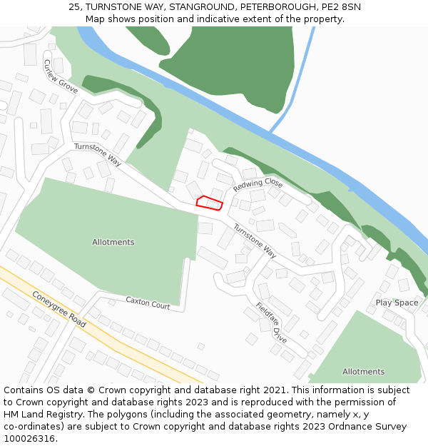 25, TURNSTONE WAY, STANGROUND, PETERBOROUGH, PE2 8SN: Location map and indicative extent of plot