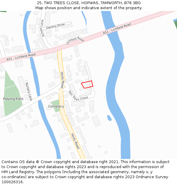 25, TWO TREES CLOSE, HOPWAS, TAMWORTH, B78 3BG: Location map and indicative extent of plot