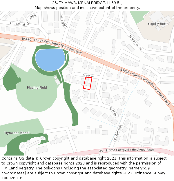 25, TY MAWR, MENAI BRIDGE, LL59 5LJ: Location map and indicative extent of plot