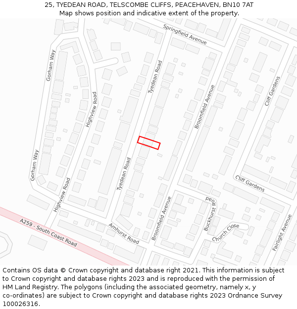 25, TYEDEAN ROAD, TELSCOMBE CLIFFS, PEACEHAVEN, BN10 7AT: Location map and indicative extent of plot