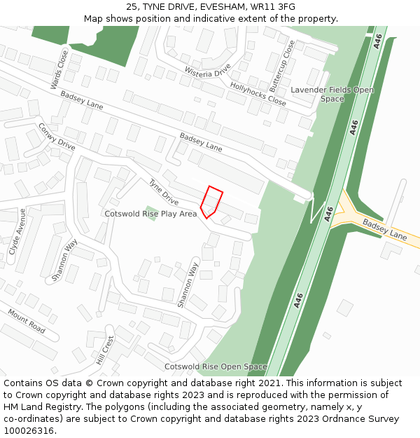 25, TYNE DRIVE, EVESHAM, WR11 3FG: Location map and indicative extent of plot