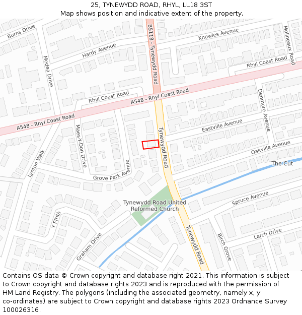 25, TYNEWYDD ROAD, RHYL, LL18 3ST: Location map and indicative extent of plot