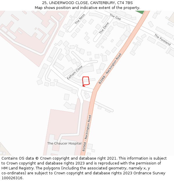 25, UNDERWOOD CLOSE, CANTERBURY, CT4 7BS: Location map and indicative extent of plot