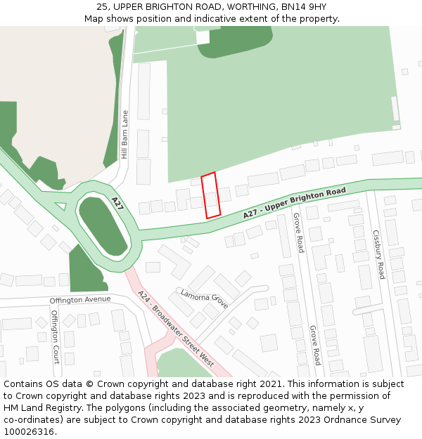 25, UPPER BRIGHTON ROAD, WORTHING, BN14 9HY: Location map and indicative extent of plot