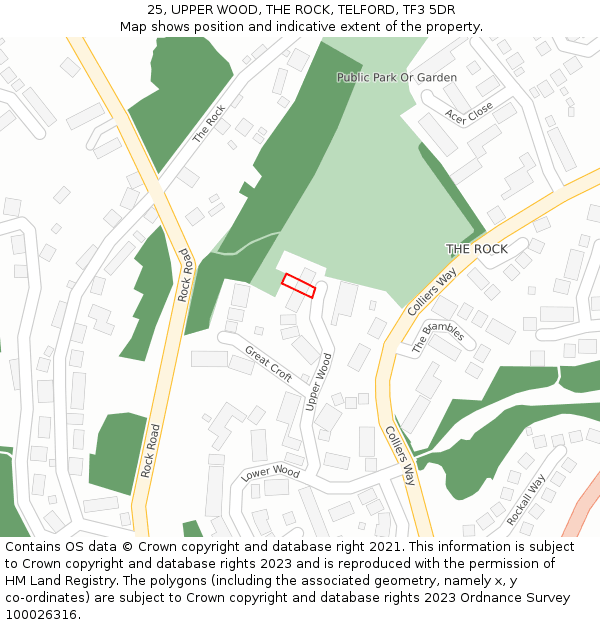 25, UPPER WOOD, THE ROCK, TELFORD, TF3 5DR: Location map and indicative extent of plot