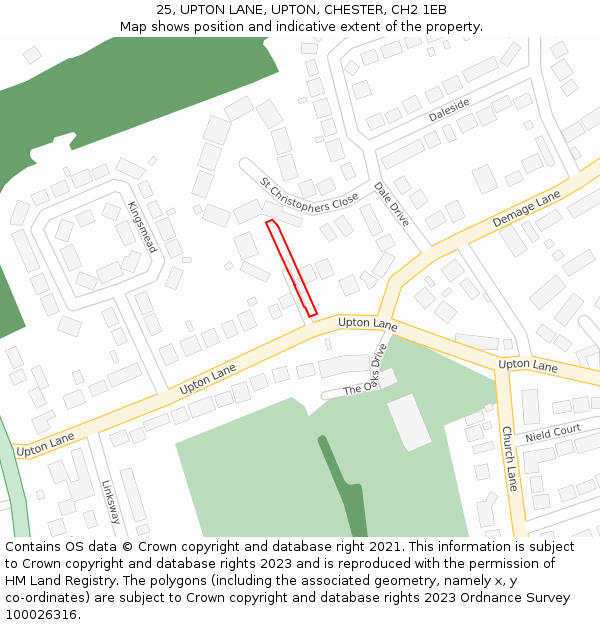 25, UPTON LANE, UPTON, CHESTER, CH2 1EB: Location map and indicative extent of plot
