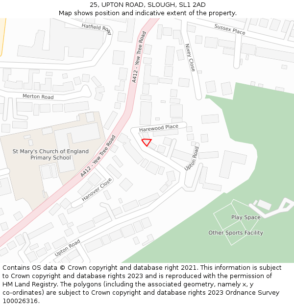 25, UPTON ROAD, SLOUGH, SL1 2AD: Location map and indicative extent of plot