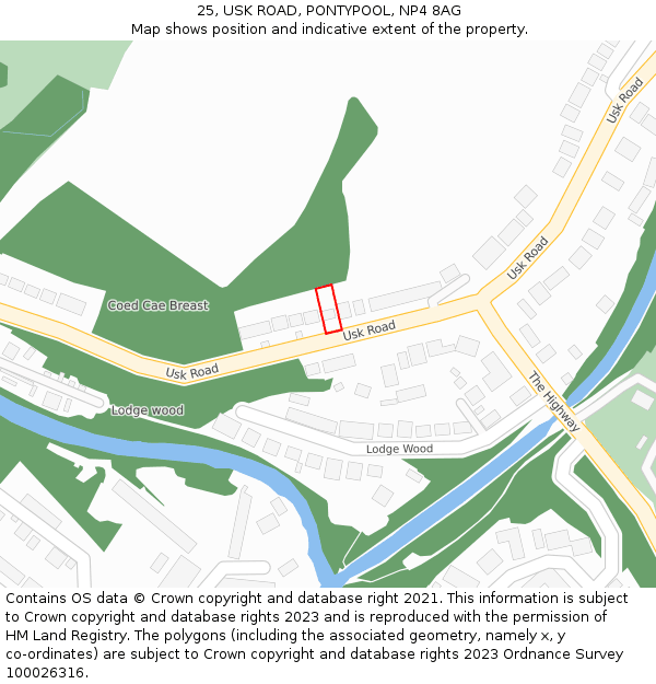 25, USK ROAD, PONTYPOOL, NP4 8AG: Location map and indicative extent of plot