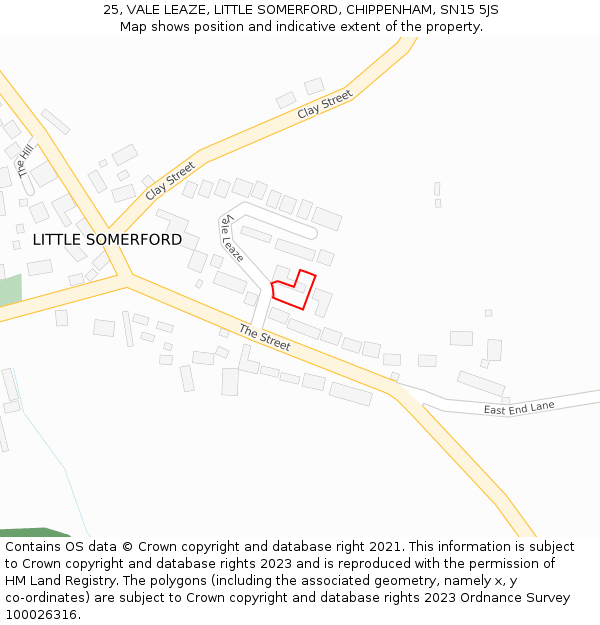 25, VALE LEAZE, LITTLE SOMERFORD, CHIPPENHAM, SN15 5JS: Location map and indicative extent of plot