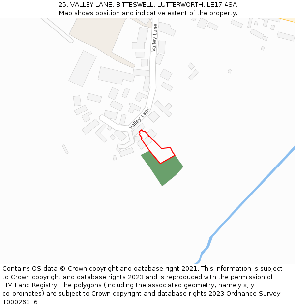 25, VALLEY LANE, BITTESWELL, LUTTERWORTH, LE17 4SA: Location map and indicative extent of plot