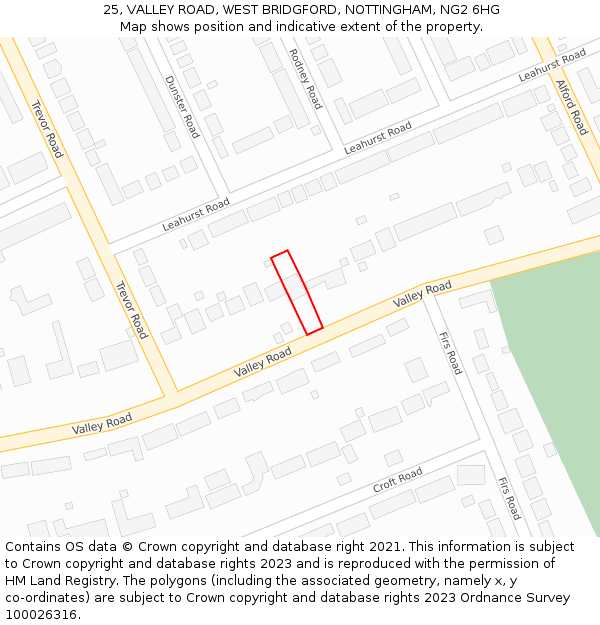 25, VALLEY ROAD, WEST BRIDGFORD, NOTTINGHAM, NG2 6HG: Location map and indicative extent of plot