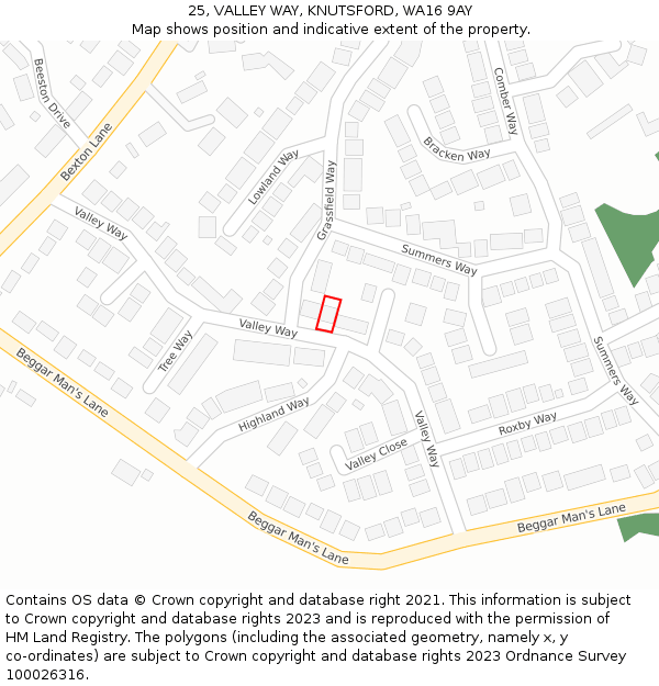 25, VALLEY WAY, KNUTSFORD, WA16 9AY: Location map and indicative extent of plot