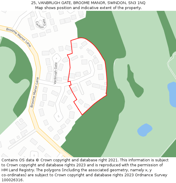 25, VANBRUGH GATE, BROOME MANOR, SWINDON, SN3 1NQ: Location map and indicative extent of plot