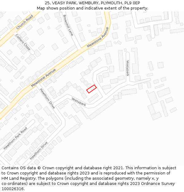 25, VEASY PARK, WEMBURY, PLYMOUTH, PL9 0EP: Location map and indicative extent of plot