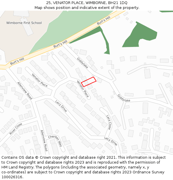 25, VENATOR PLACE, WIMBORNE, BH21 1DQ: Location map and indicative extent of plot