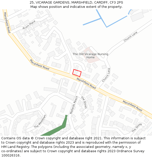 25, VICARAGE GARDENS, MARSHFIELD, CARDIFF, CF3 2PS: Location map and indicative extent of plot