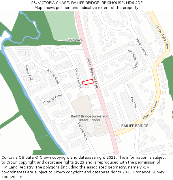 25, VICTORIA CHASE, BAILIFF BRIDGE, BRIGHOUSE, HD6 4DE: Location map and indicative extent of plot