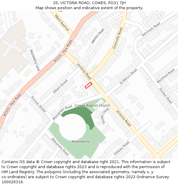 25, VICTORIA ROAD, COWES, PO31 7JH: Location map and indicative extent of plot