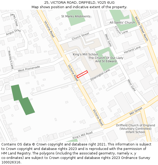 25, VICTORIA ROAD, DRIFFIELD, YO25 6UG: Location map and indicative extent of plot