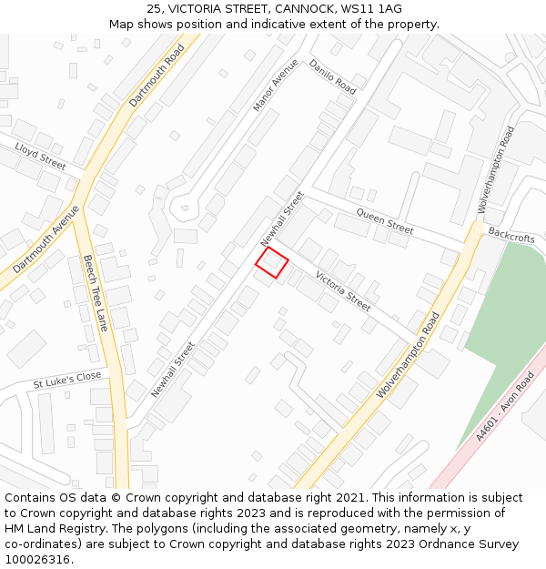 25, VICTORIA STREET, CANNOCK, WS11 1AG: Location map and indicative extent of plot