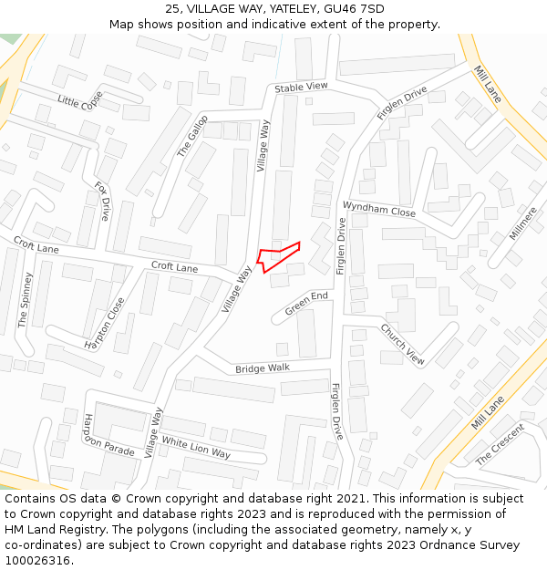 25, VILLAGE WAY, YATELEY, GU46 7SD: Location map and indicative extent of plot