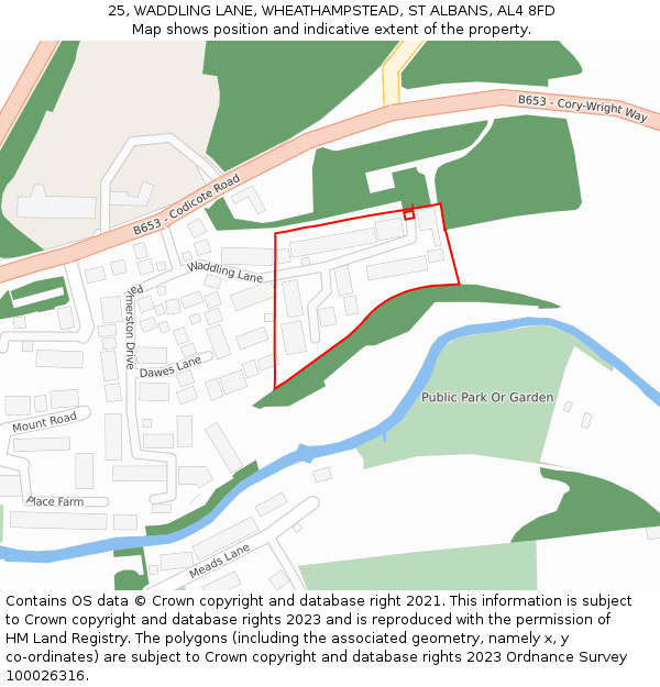 25, WADDLING LANE, WHEATHAMPSTEAD, ST ALBANS, AL4 8FD: Location map and indicative extent of plot