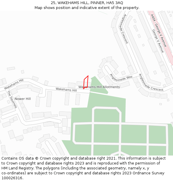 25, WAKEHAMS HILL, PINNER, HA5 3AQ: Location map and indicative extent of plot