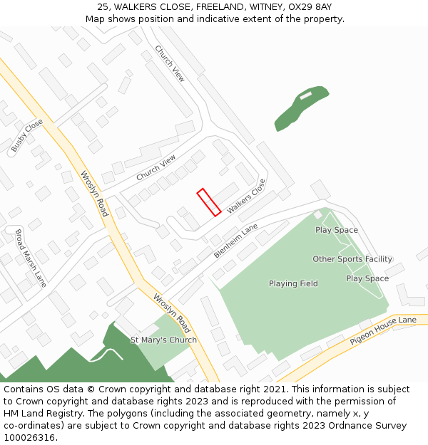 25, WALKERS CLOSE, FREELAND, WITNEY, OX29 8AY: Location map and indicative extent of plot