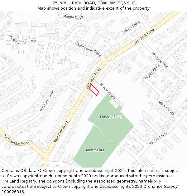 25, WALL PARK ROAD, BRIXHAM, TQ5 9UE: Location map and indicative extent of plot