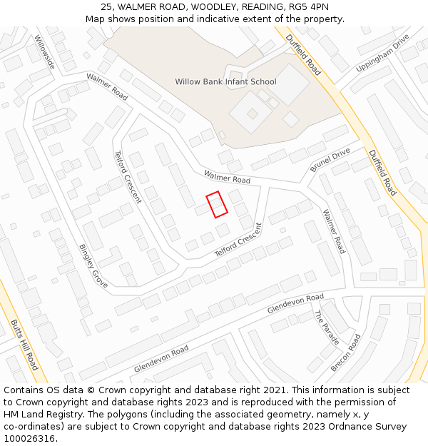 25, WALMER ROAD, WOODLEY, READING, RG5 4PN: Location map and indicative extent of plot