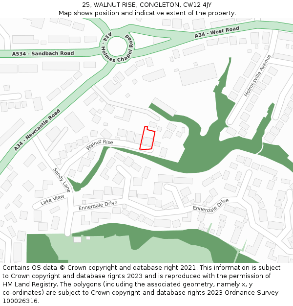 25, WALNUT RISE, CONGLETON, CW12 4JY: Location map and indicative extent of plot
