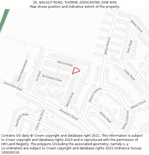 25, WALNUT ROAD, THORNE, DONCASTER, DN8 4HN: Location map and indicative extent of plot