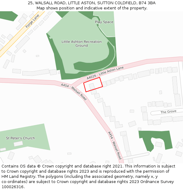 25, WALSALL ROAD, LITTLE ASTON, SUTTON COLDFIELD, B74 3BA: Location map and indicative extent of plot