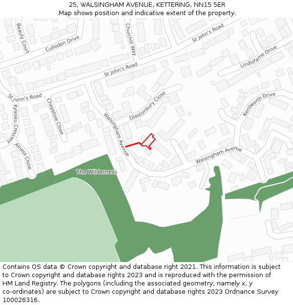 25, WALSINGHAM AVENUE, KETTERING, NN15 5ER: Location map and indicative extent of plot