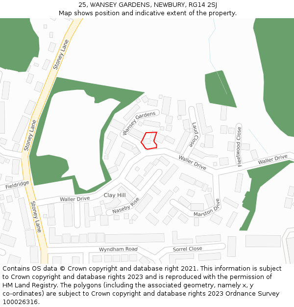 25, WANSEY GARDENS, NEWBURY, RG14 2SJ: Location map and indicative extent of plot