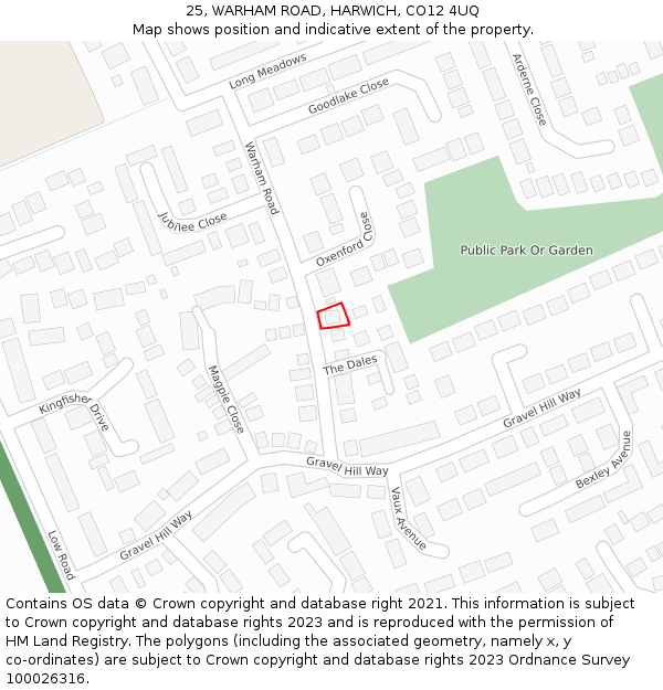 25, WARHAM ROAD, HARWICH, CO12 4UQ: Location map and indicative extent of plot