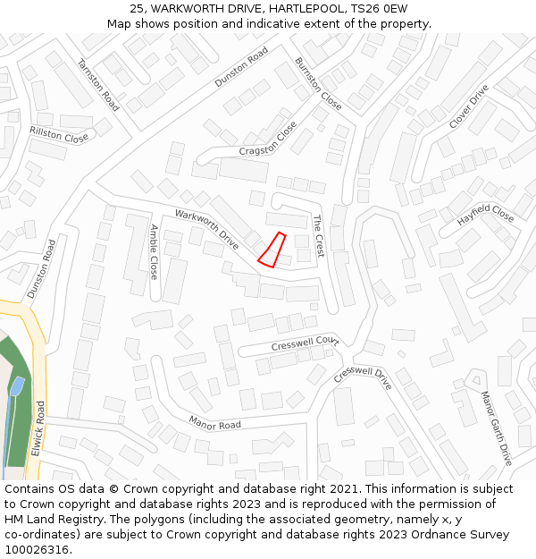 25, WARKWORTH DRIVE, HARTLEPOOL, TS26 0EW: Location map and indicative extent of plot