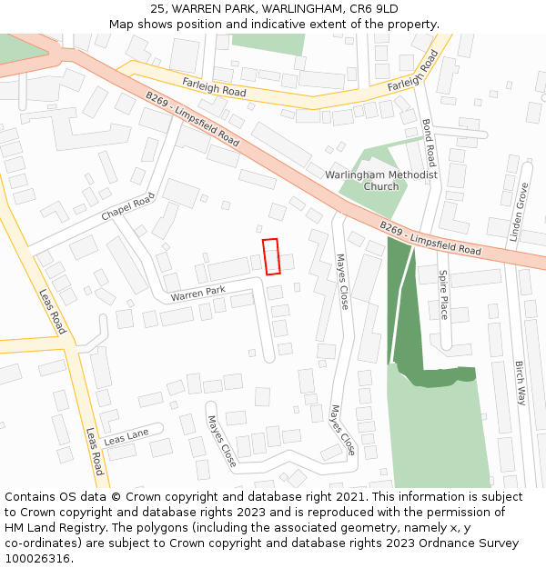 25, WARREN PARK, WARLINGHAM, CR6 9LD: Location map and indicative extent of plot