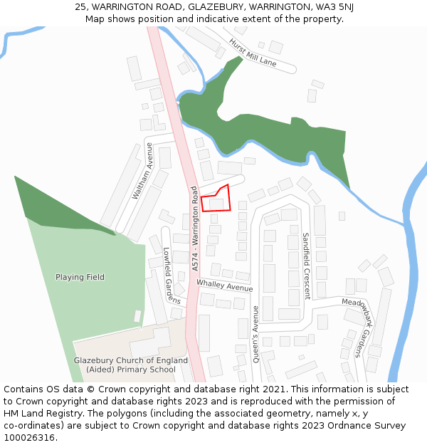 25, WARRINGTON ROAD, GLAZEBURY, WARRINGTON, WA3 5NJ: Location map and indicative extent of plot