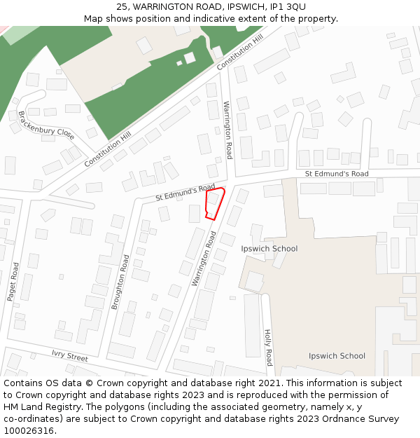 25, WARRINGTON ROAD, IPSWICH, IP1 3QU: Location map and indicative extent of plot