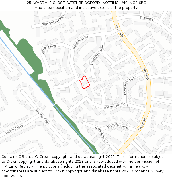 25, WASDALE CLOSE, WEST BRIDGFORD, NOTTINGHAM, NG2 6RG: Location map and indicative extent of plot