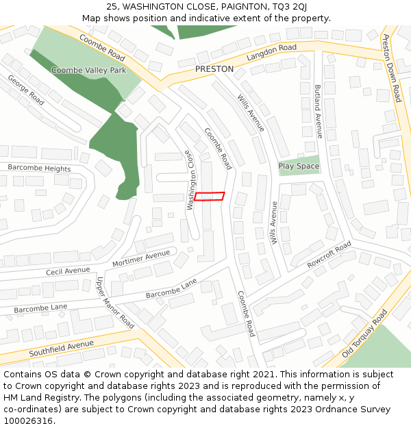 25, WASHINGTON CLOSE, PAIGNTON, TQ3 2QJ: Location map and indicative extent of plot