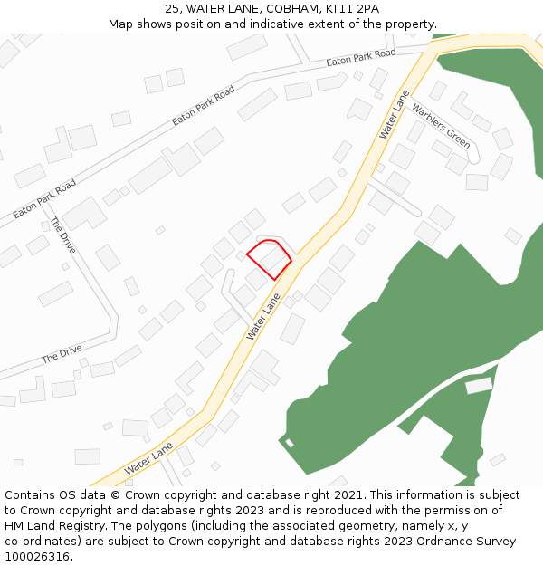 25, WATER LANE, COBHAM, KT11 2PA: Location map and indicative extent of plot