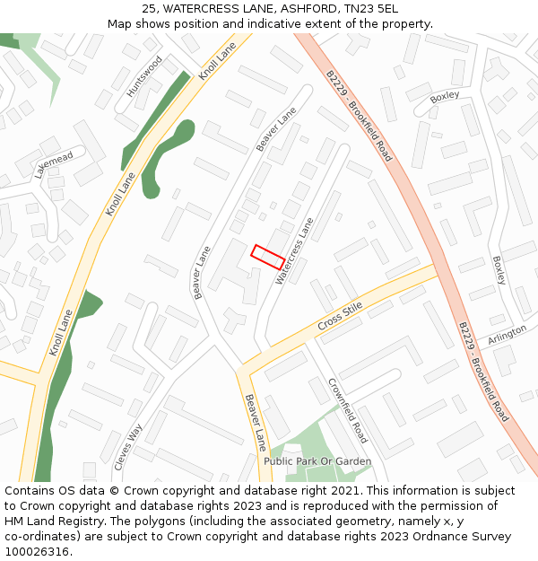 25, WATERCRESS LANE, ASHFORD, TN23 5EL: Location map and indicative extent of plot